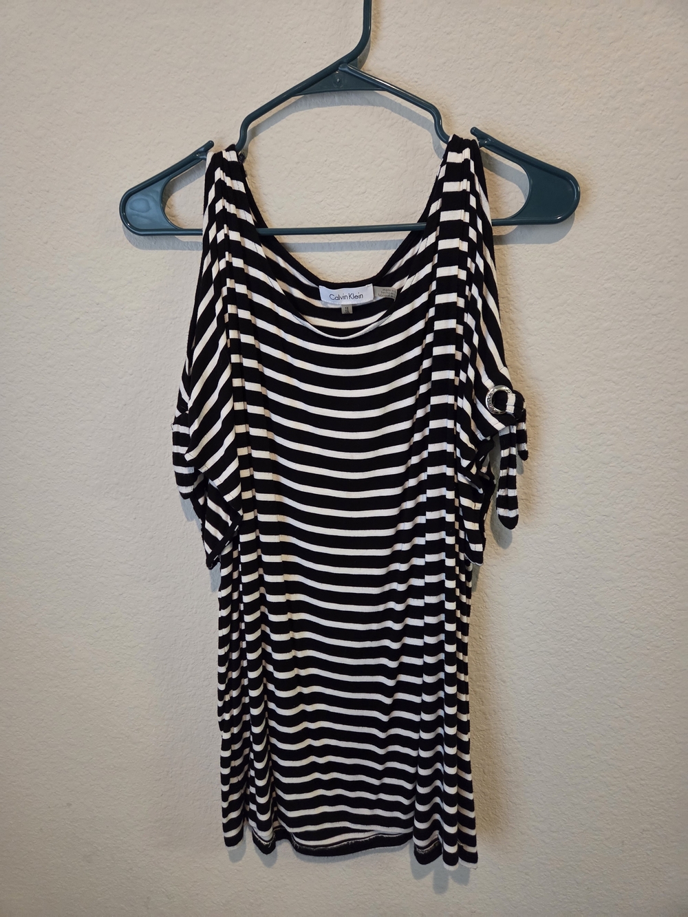 Calvin Klein Black & White Striped Cold-Shoulder Tank
